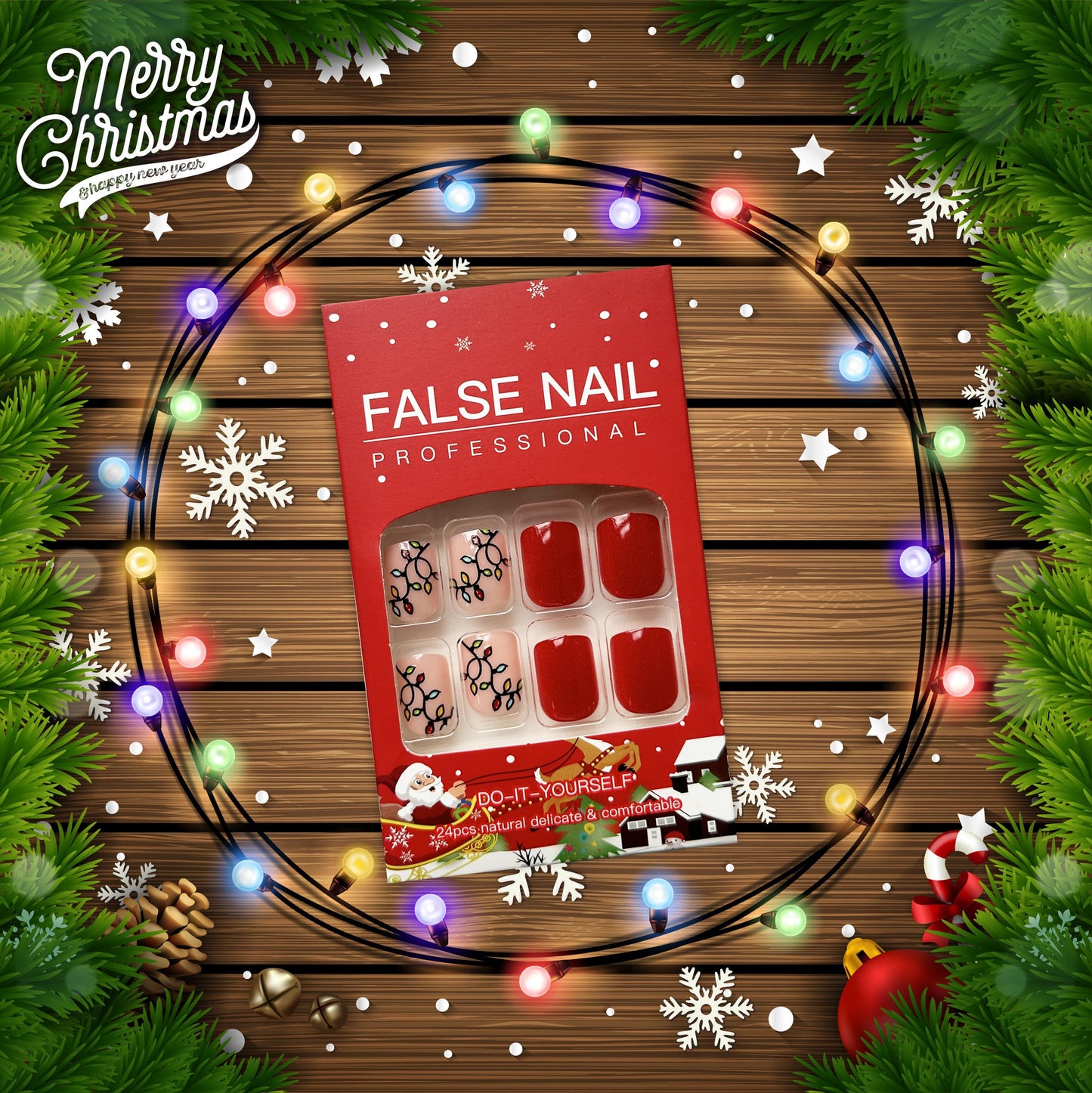 Christmas Fake Nails Short Square Petite Press on Nails Winter Xmas Acrylic Nails Full Cover False Nails with Green Monster Designs Cute Red Stick on Nails Gloss Artificial Nails for Women Manicure