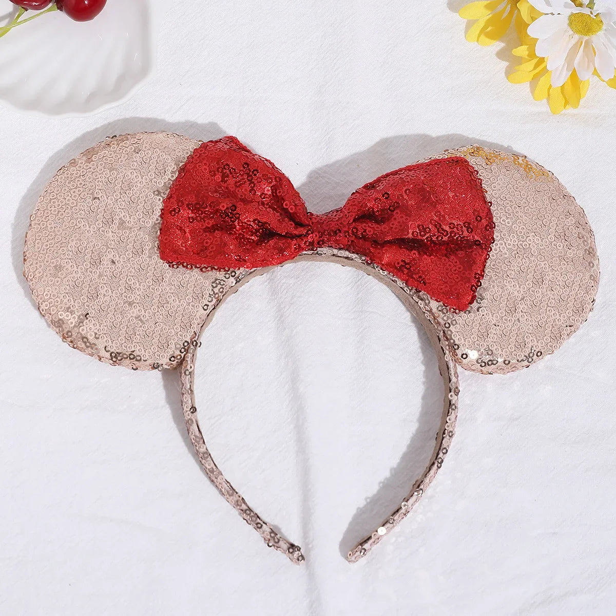 Christmas Headbands Kids Disney Classic Glitter Mickey Minnie Mouse Headband bow-knot Ears Hair Hoop Party Xmas Hair Accessories