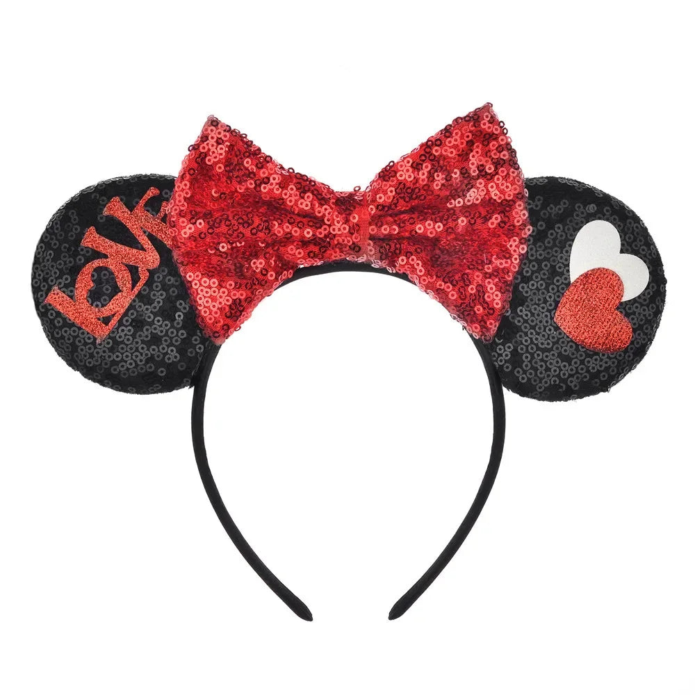 Christmas Headbands Kids Disney Classic Glitter Mickey Minnie Mouse Headband bow-knot Ears Hair Hoop Party Xmas Hair Accessories