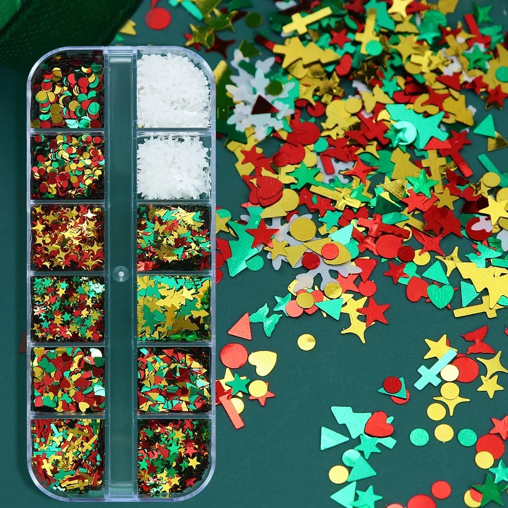 12Grids Christmas Tree Snowflake Resin Sequins Filler For Silicone Molds New Year DIY Pendant Keychain Crafts Holiday Decoration