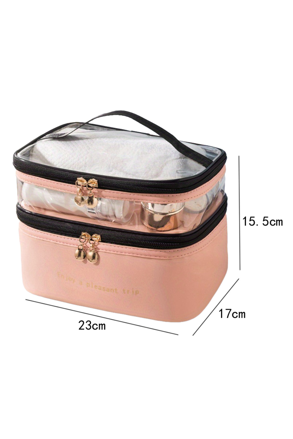 Beige Waterproof PVC Double Layer Cosmetic Bag