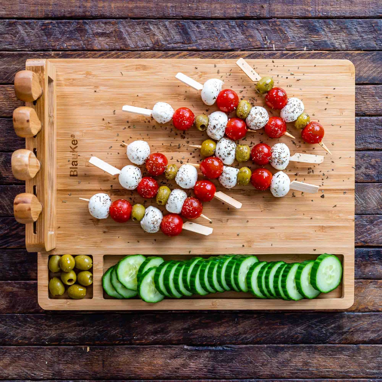 Bamboo Cheese Board and Knife Set - 14x11 inch Charcuterie Board with