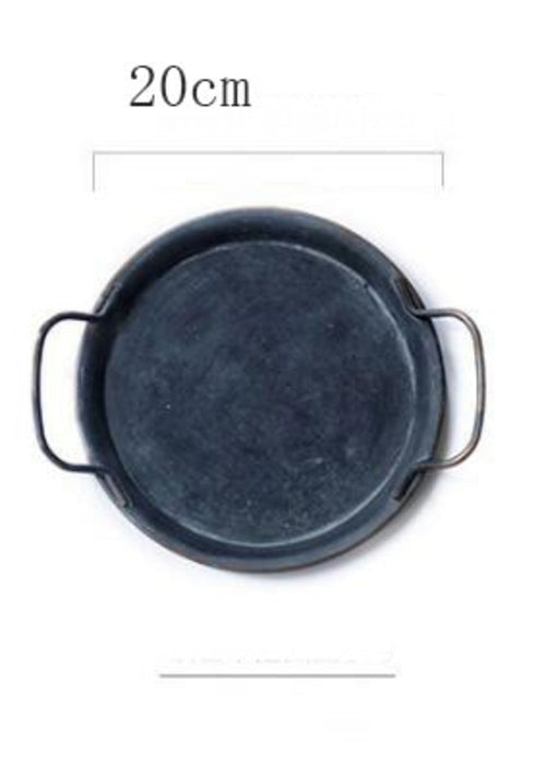 European Retro Metal Plate With Handles Handcrafted Round Wrought