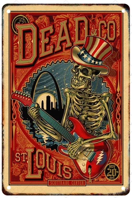 Grateful Dead Metal Signage Tin Painting Vintage Skeleton Poster Mural