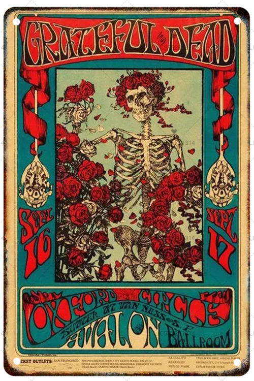 Grateful Dead Metal Signage Tin Painting Vintage Skeleton Poster Mural