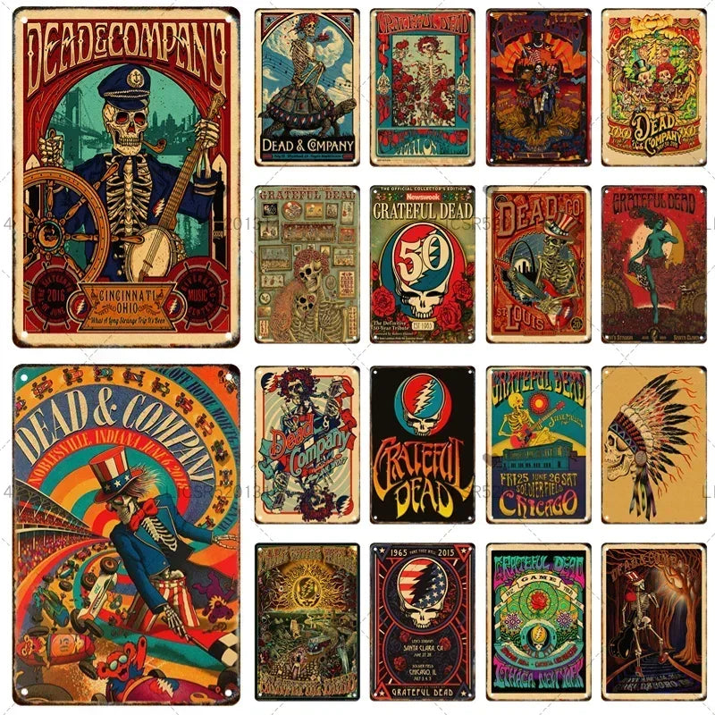 Grateful Dead Metal Signage Tin Painting Vintage Skeleton Poster Mural