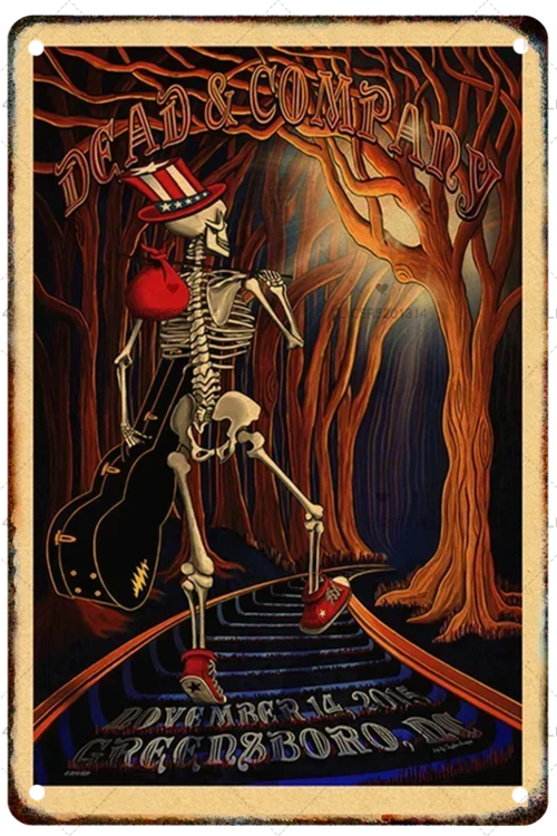 Grateful Dead Metal Signage Tin Painting Vintage Skeleton Poster Mural