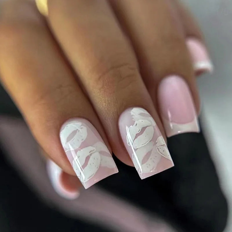 White Lips 24 Pcs Press on Nails Pink Gradient Fake Nails Glossy Artificial Finger Manicure Reusable False Nails for Women. Med Spa Nails. Aesthetic Nurse Nails