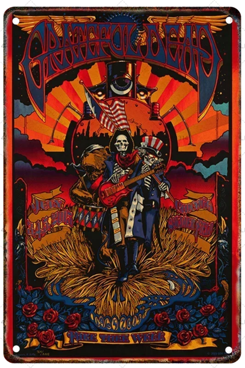 Grateful Dead Metal Signage Tin Painting Vintage Skeleton Poster Mural