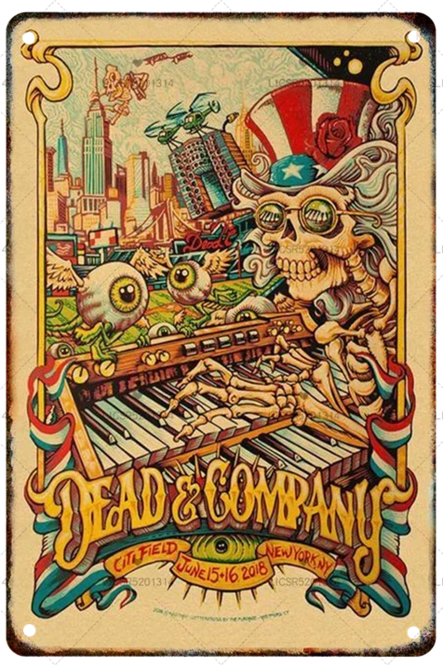 Grateful Dead Metal Signage Tin Painting Vintage Skeleton Poster Mural