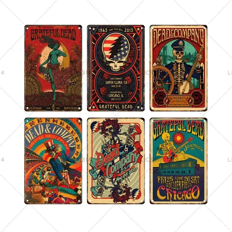 Grateful Dead Metal Signage Tin Painting Vintage Skeleton Poster Mural