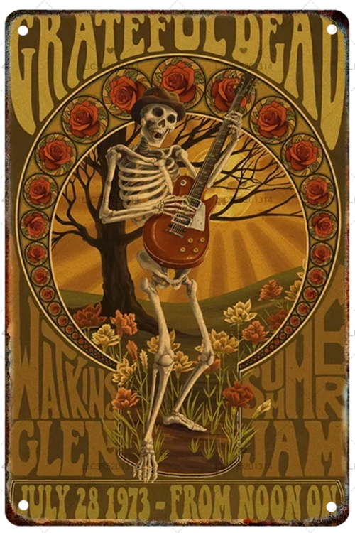 Grateful Dead Metal Signage Tin Painting Vintage Skeleton Poster Mural