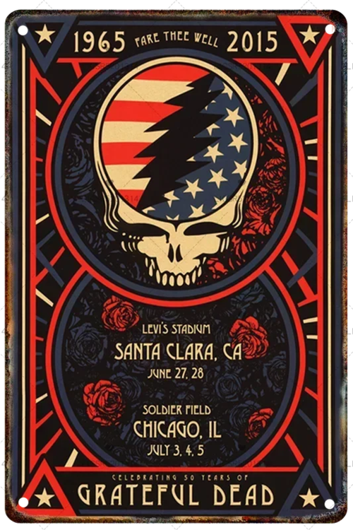 Grateful Dead Metal Signage Tin Painting Vintage Skeleton Poster Mural