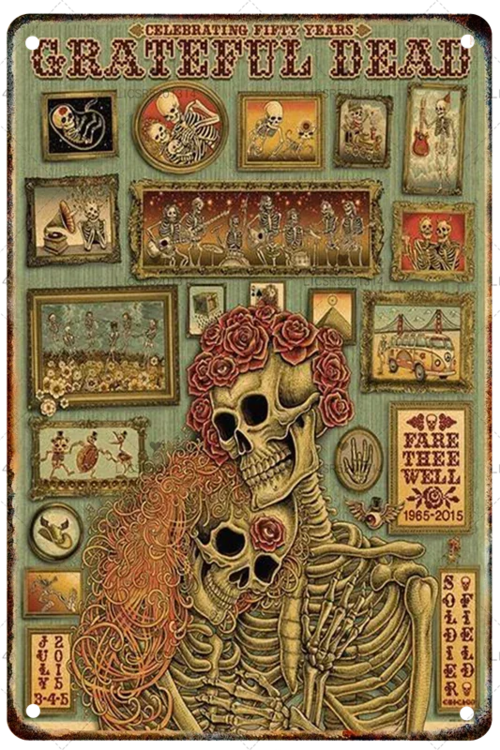 Grateful Dead Metal Signage Tin Painting Vintage Skeleton Poster Mural