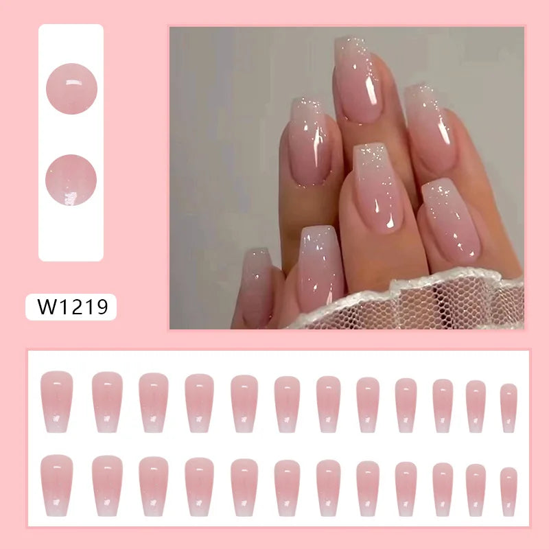 White Lips 24 Pcs Press on Nails Pink Gradient Fake Nails Glossy Artificial Finger Manicure Reusable False Nails for Women. Med Spa Nails. Aesthetic Nurse Nails