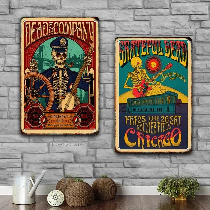 Grateful Dead Metal Signage Tin Painting Vintage Skeleton Poster Mural