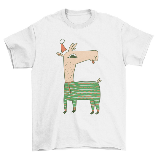 Cute Christmas llama wearing a Santa hat t-shirt