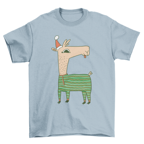 Cute Christmas llama wearing a Santa hat t-shirt