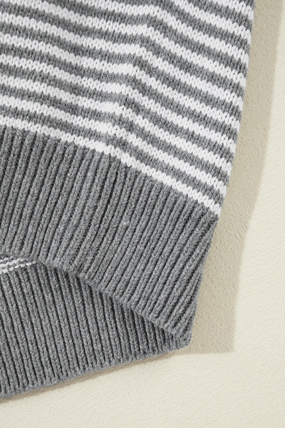 Gray Stripe Twisted Knitted Drop Shoulder Sweater