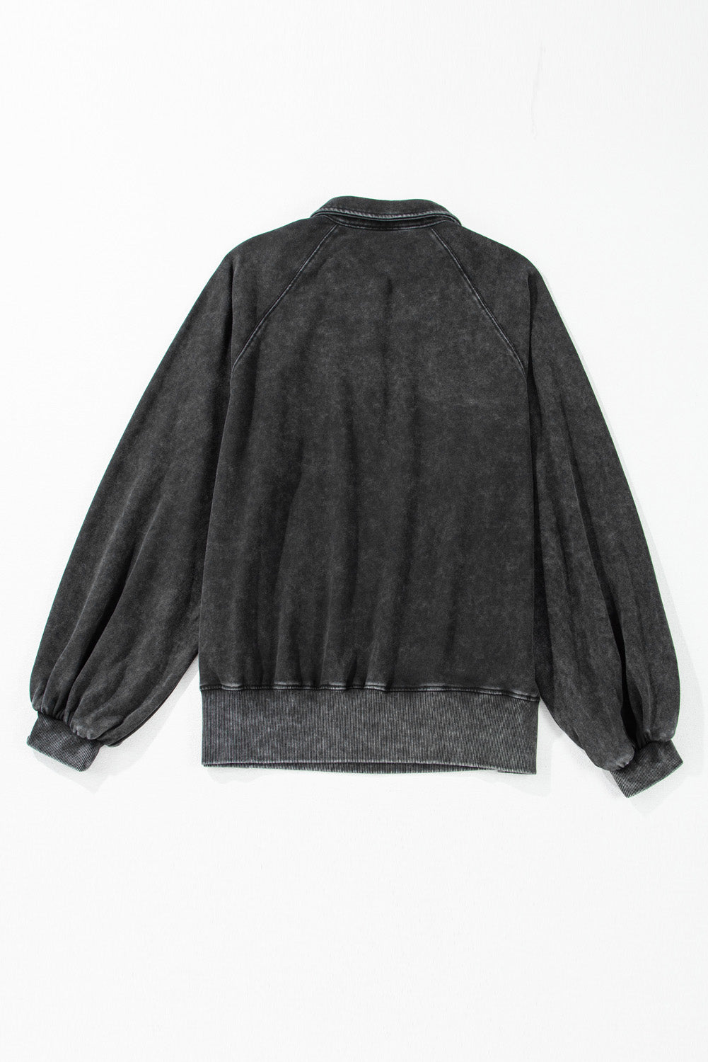 Black Snap Buttons Collared Balloon Sleeve Oversized Sweatshirt