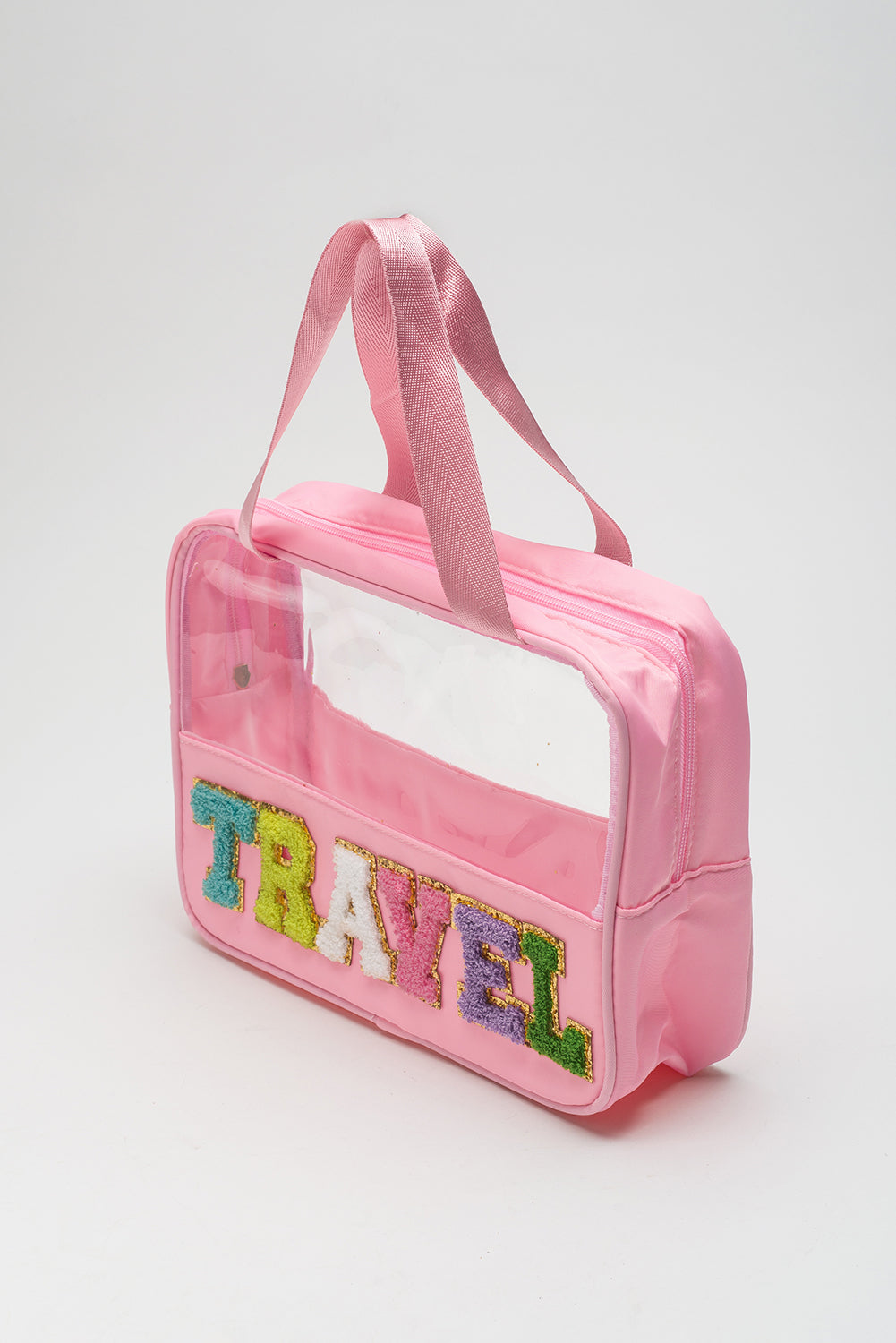 Purple TRAVEL Letter Clear PVC Makeup Bag