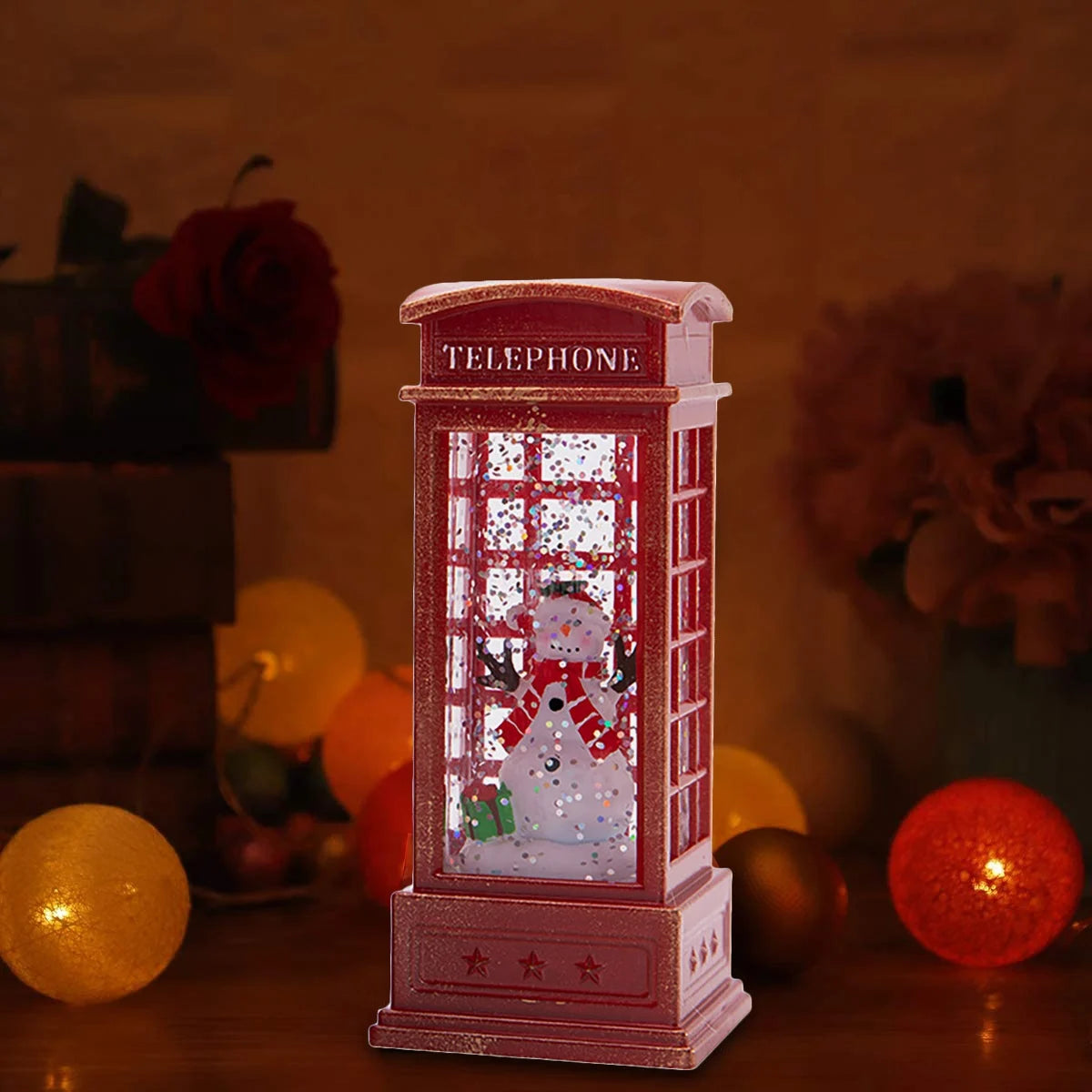 Christmas Lantern Snow Globe Lantern Christmas Water Glittering Snow Telephone Booth for Festival for Kids, Tree