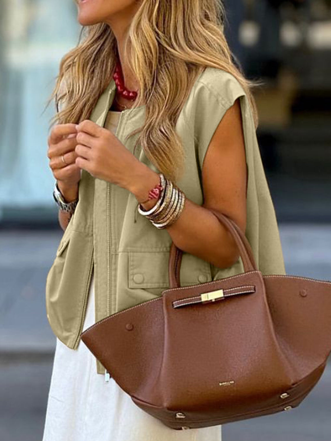 Ruched Hem Zip Up Vest