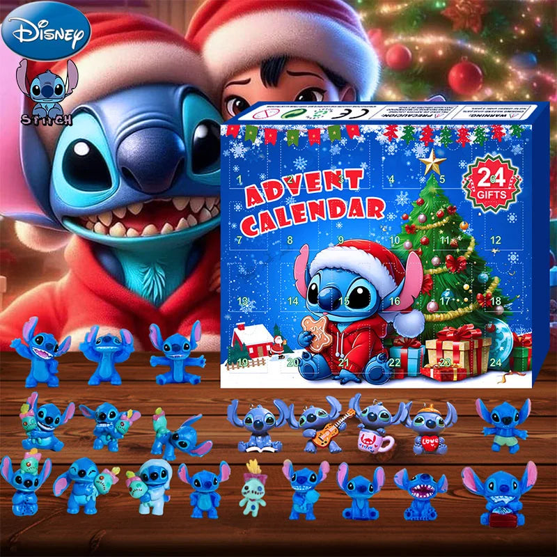 Wholesale Disney Accessories Stitch Christmas Advent Calendar Blind Box Lilo&stitch Model Doll Anime Figures Xmas Gift Kid Toy