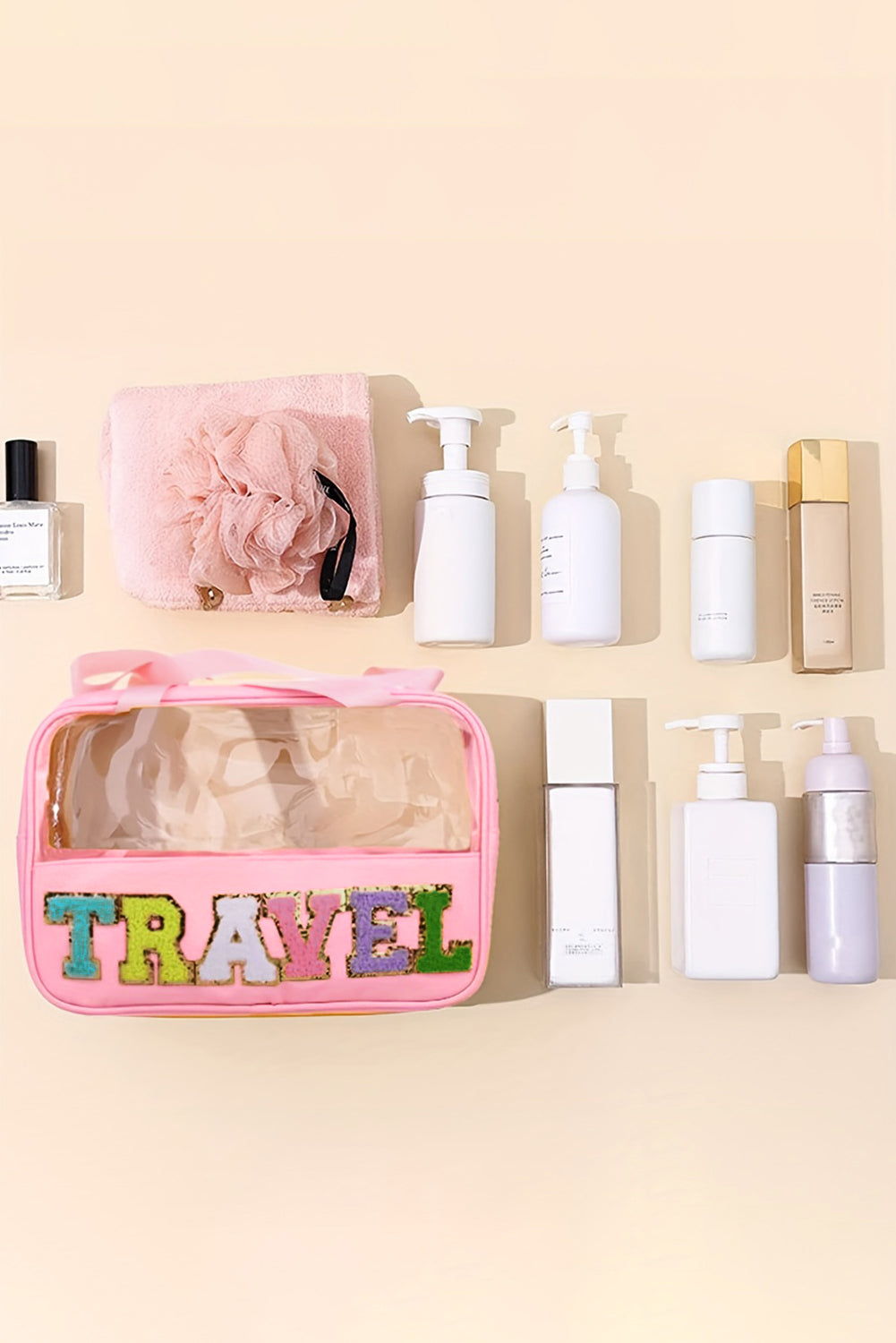 Purple TRAVEL Letter Clear PVC Makeup Bag