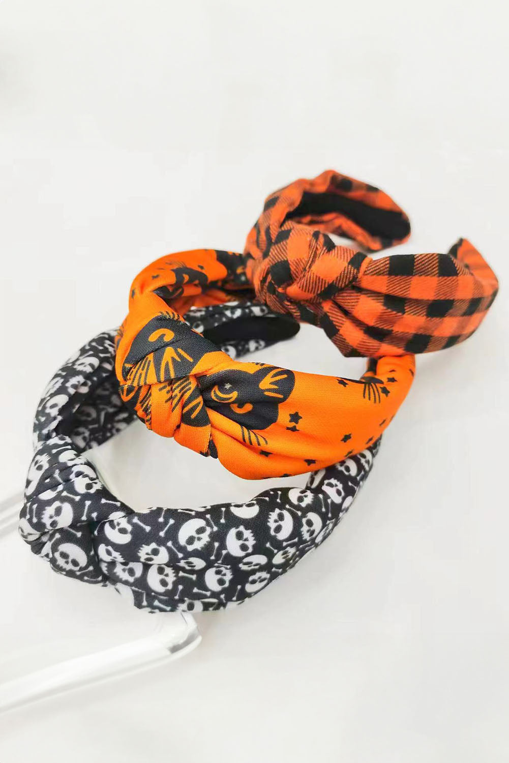 Orange Halloween Plaid Print Knotted Headband