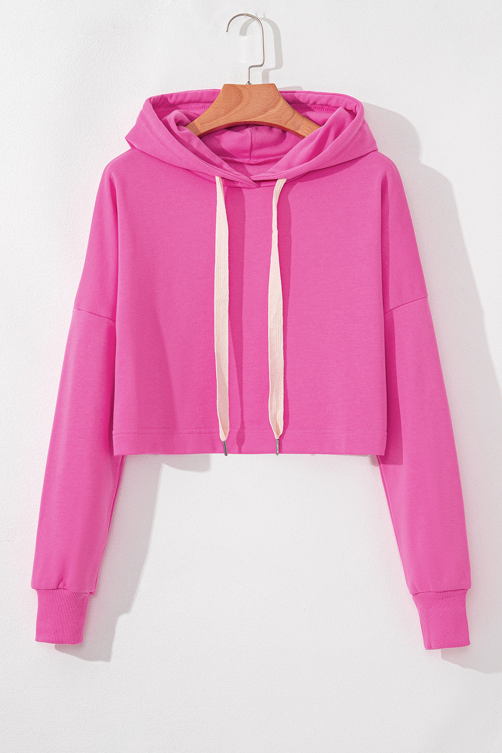 Black Drop Shoulder Drawstring Cropped Hoodie