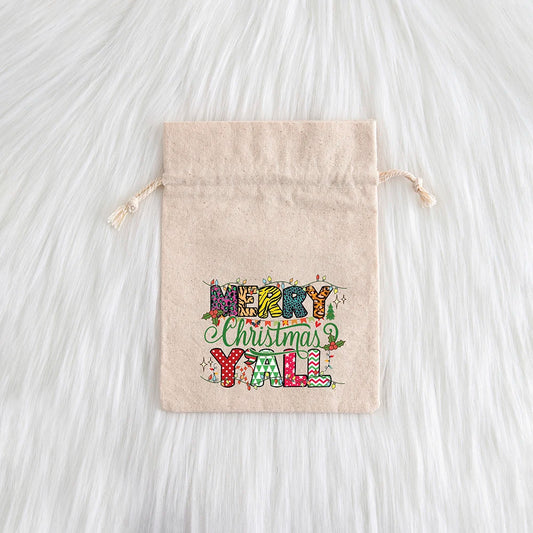 50pc Christmas Small Burlap Bags with Drawstring Candy Gift Bag Linen Treat Sacks Jewelry Wrapping Pouch Xmas Holiday Party Sack