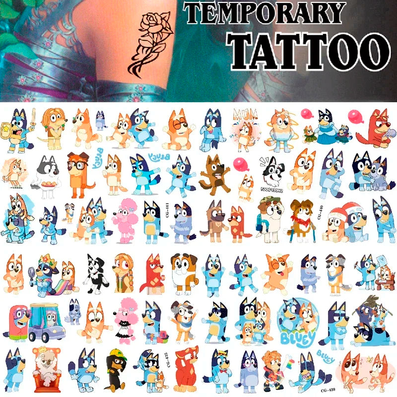 Cartoon Bluey Tattoo Sticker Figure Sticker Toy for Boys Girls Children Birthday Party Decoratio Temporary Tattoo