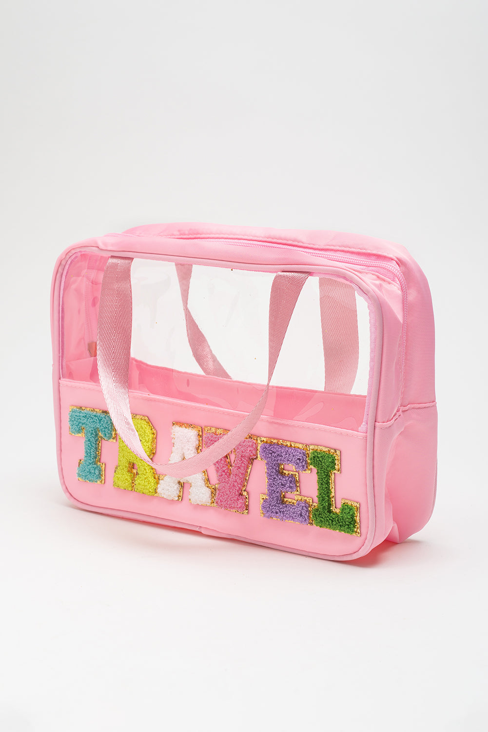 Purple TRAVEL Letter Clear PVC Makeup Bag