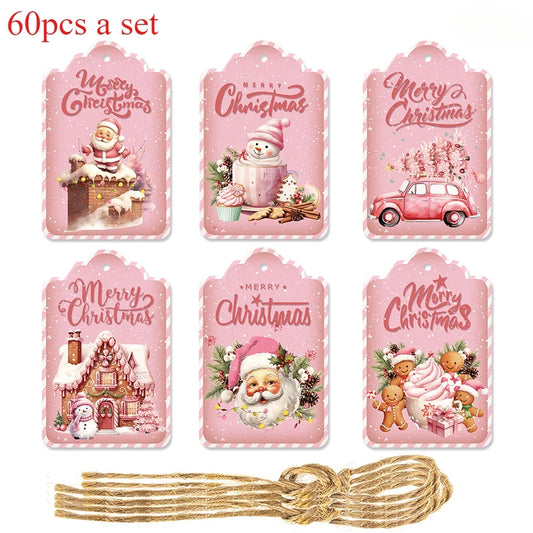 Pink Christmas Themed Vintage Gifts Hang Tags Pendants Party Decorations Hanging Supplies