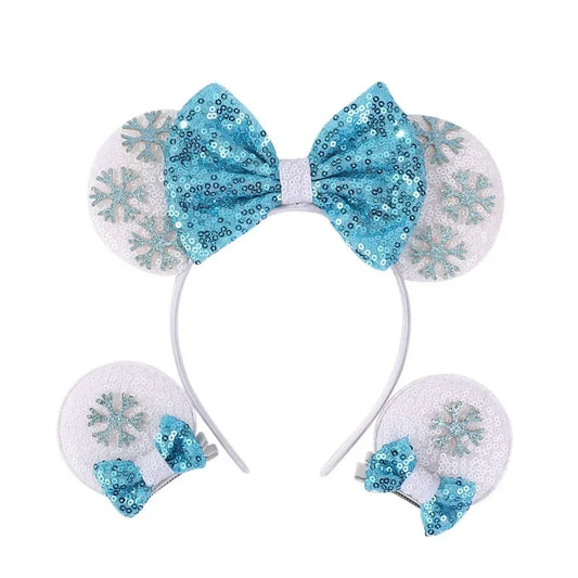 Disney 3pcs Hair Bow Mickey Mouse Ears Headband hairpins Sequins Hair Clip Hair Cord Set Cartoon Kids Female Hair Accessories