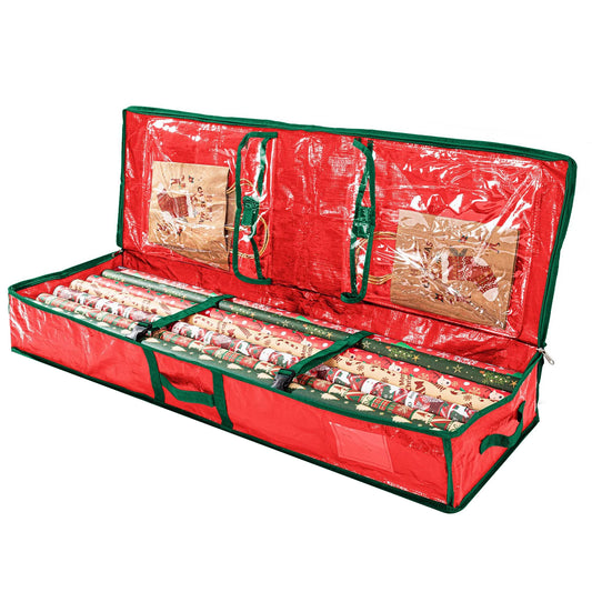 Christmas Wrapping Paper Storage Box with Flexible Partitions and Pockets Box Great for Storing Craft Supplies