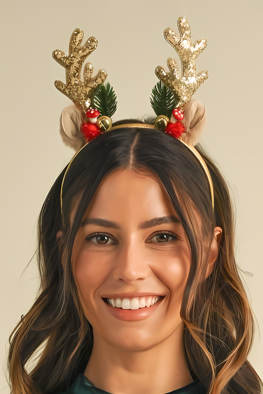 Gold Shiny Christmas Reindeer Horn Headband