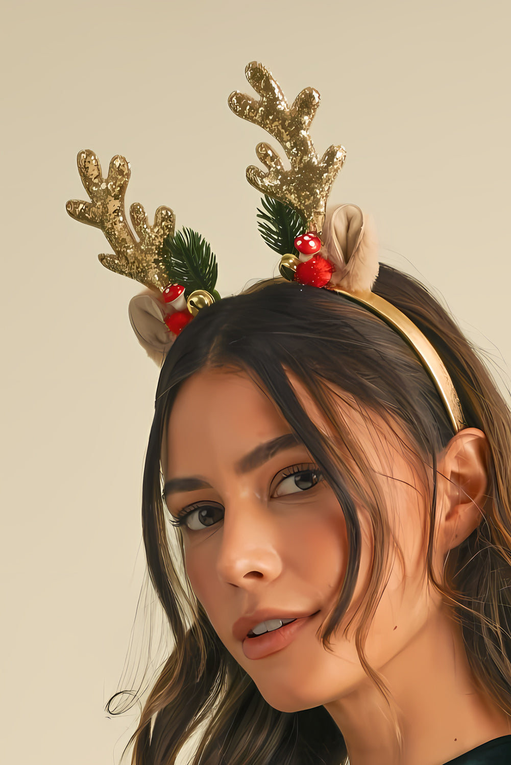 Gold Shiny Christmas Reindeer Horn Headband