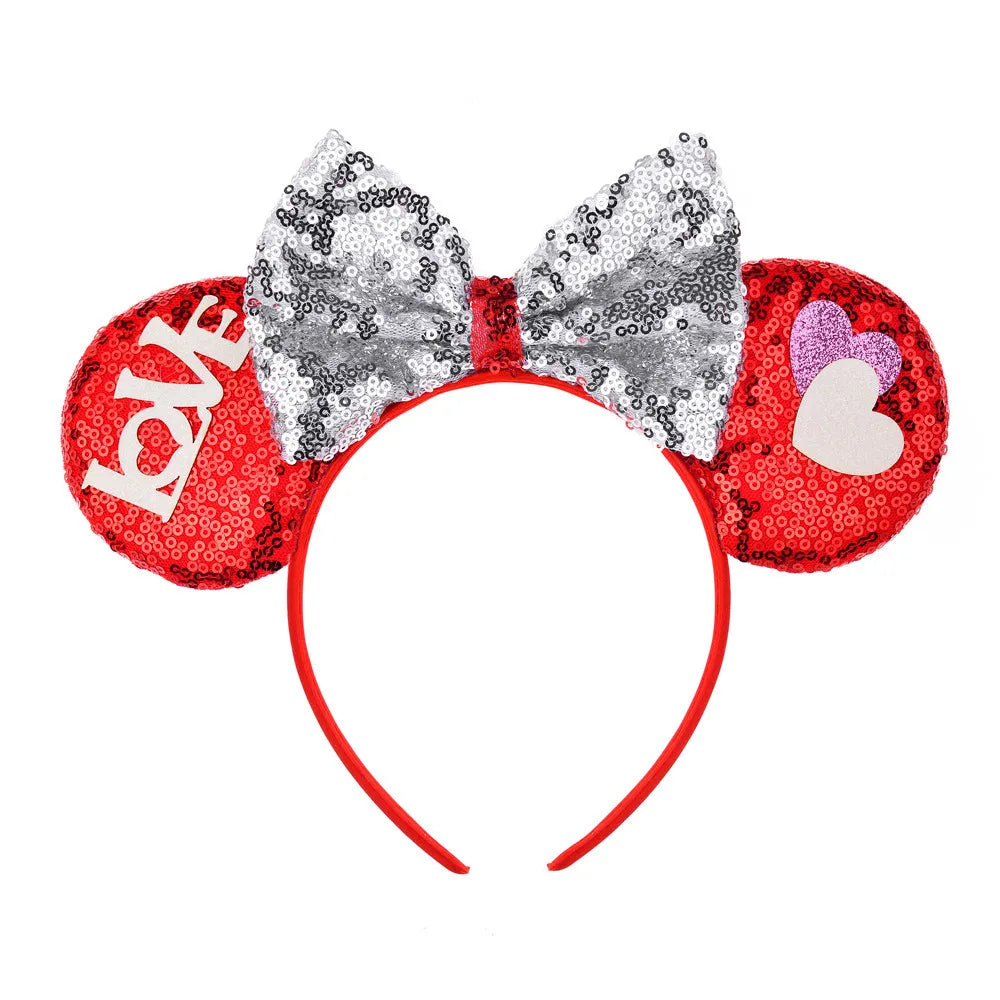 Christmas Headbands Kids Disney Classic Glitter Mickey Minnie Mouse Headband bow-knot Ears Hair Hoop Party Xmas Hair Accessories