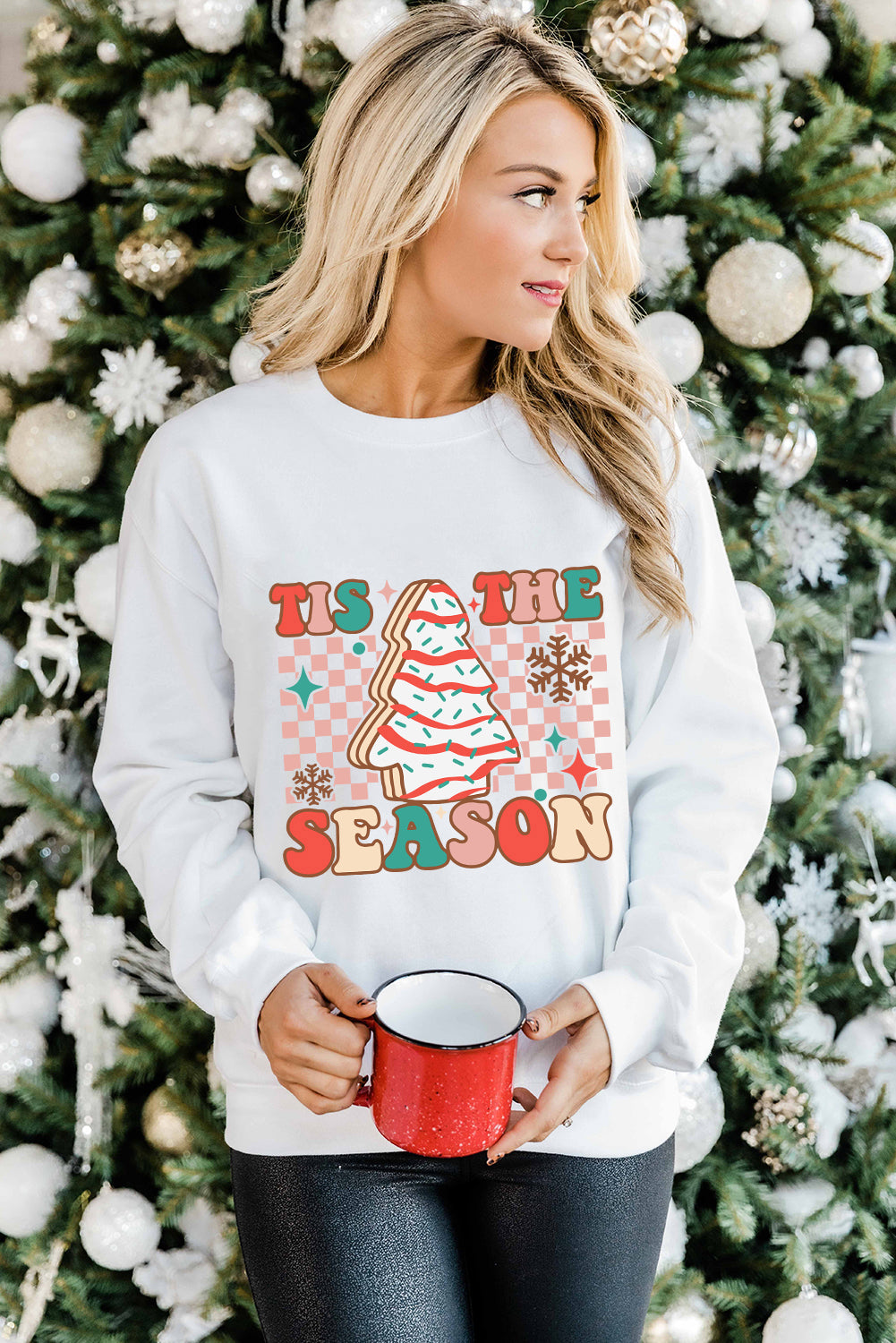 Beige TIS THE SEASON Christmas Tree Graphic Crewneck Sweatshirt