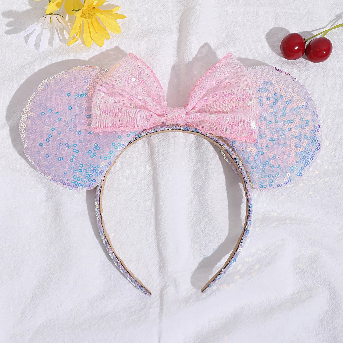 Christmas Headbands Kids Disney Classic Glitter Mickey Minnie Mouse Headband bow-knot Ears Hair Hoop Party Xmas Hair Accessories