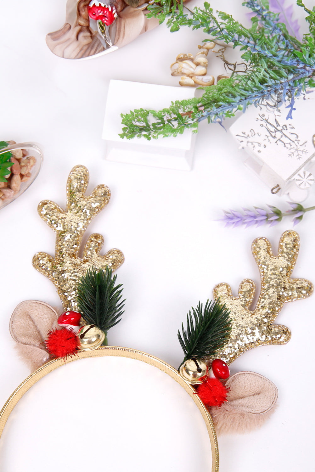 Gold Shiny Christmas Reindeer Horn Headband