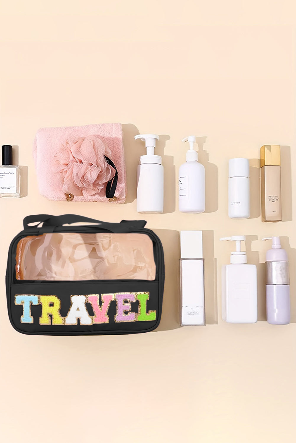 Purple TRAVEL Letter Clear PVC Makeup Bag