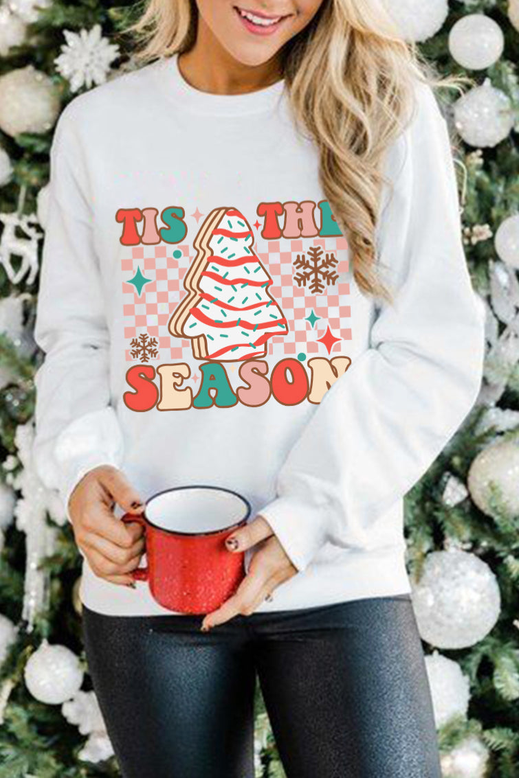 Beige TIS THE SEASON Christmas Tree Graphic Crewneck Sweatshirt