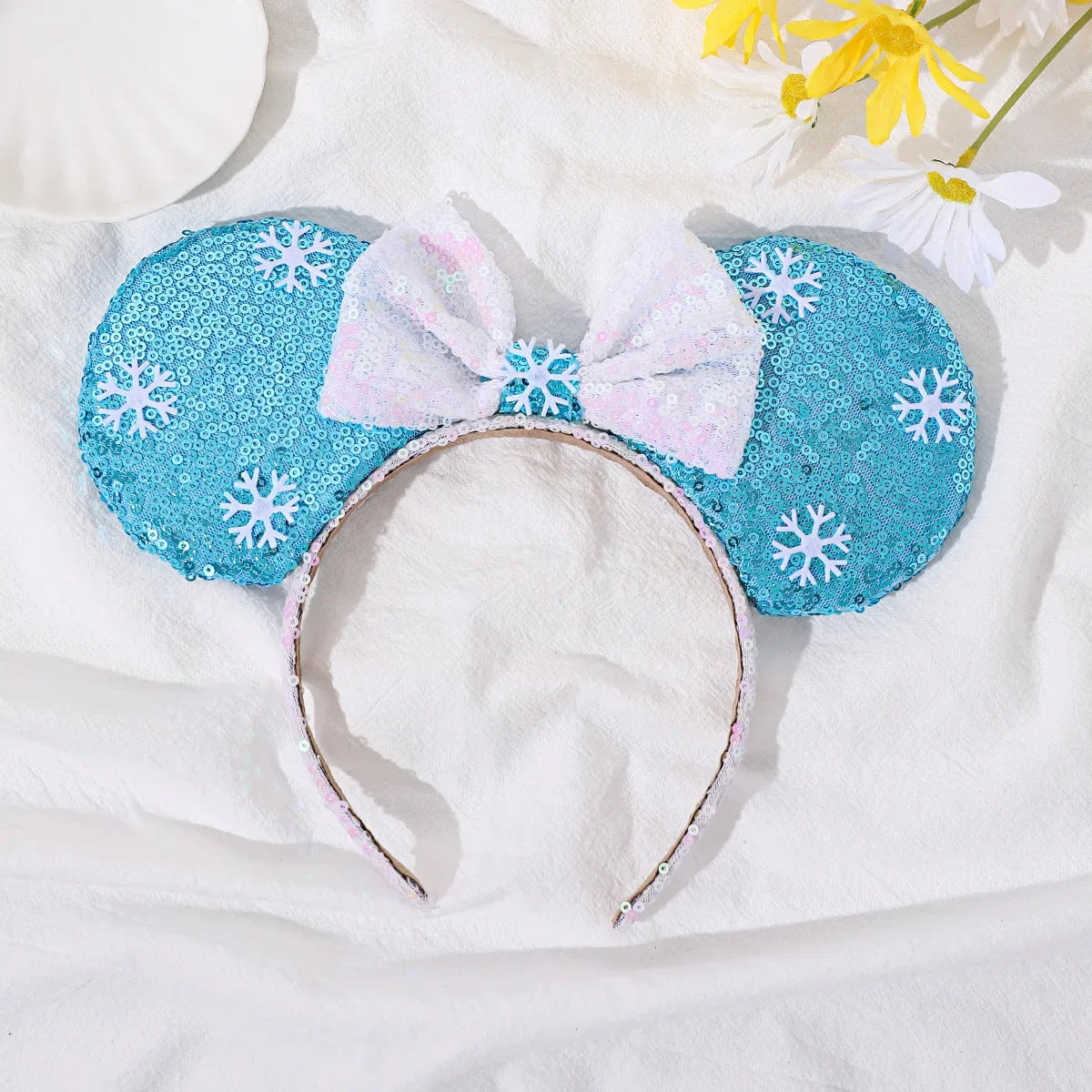 Christmas Headbands Kids Disney Classic Glitter Mickey Minnie Mouse Headband bow-knot Ears Hair Hoop Party Xmas Hair Accessories