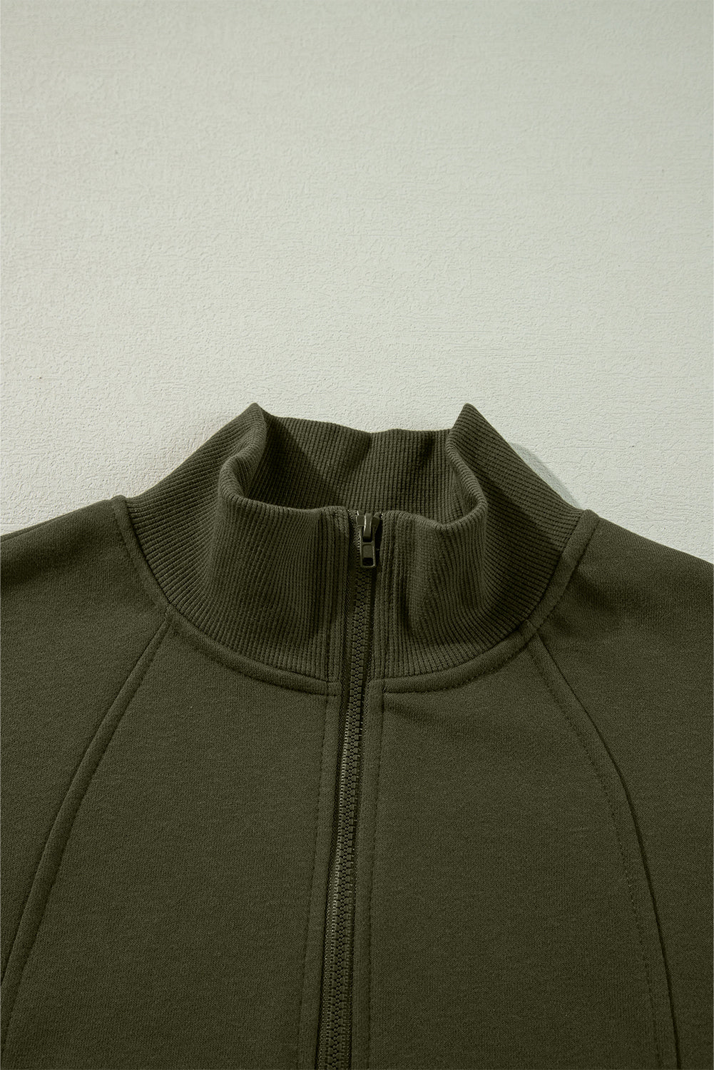 Smoke Gray Zipper Collared Drop Shoulder Plain Sweatshirt