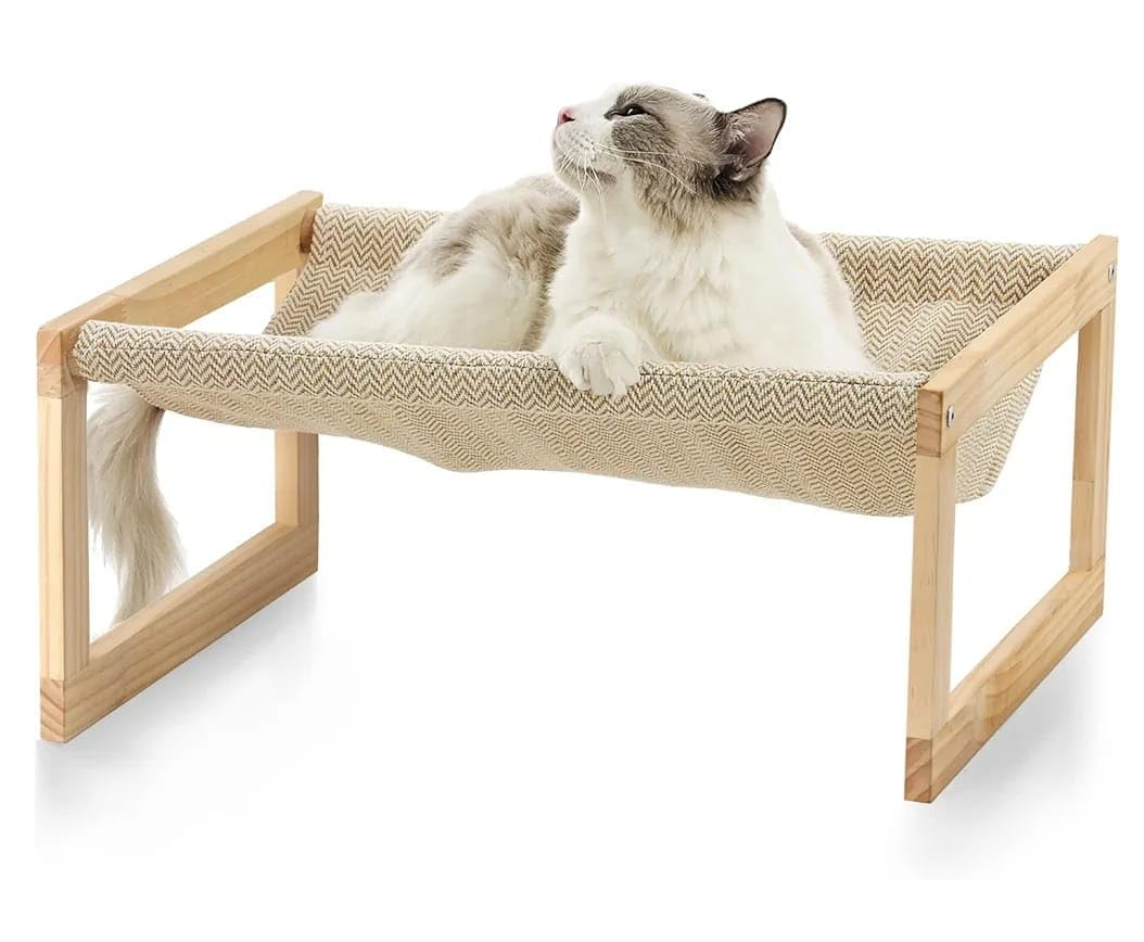 Wooden Cat Bed Hammock Swing Elevated Pet Lounger