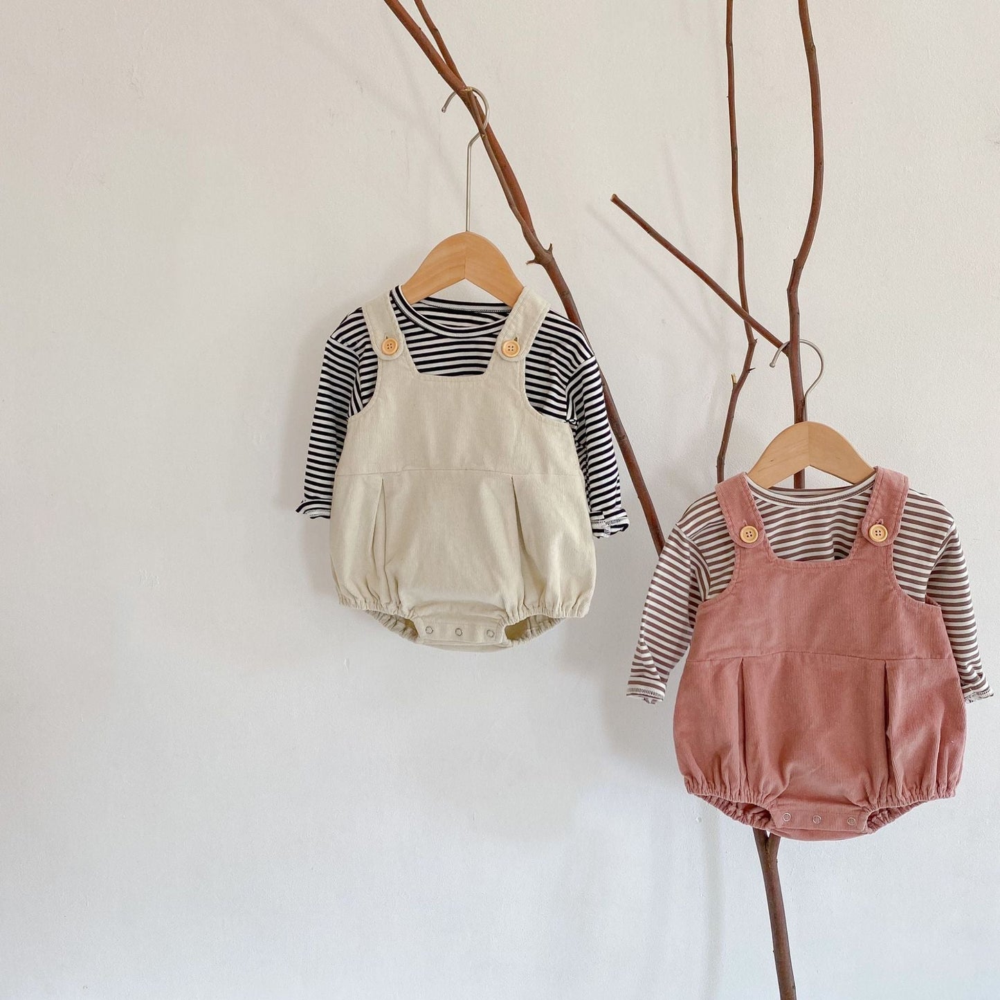 Baby Girls Strips Top Combo Corduroy Overalls In Sets