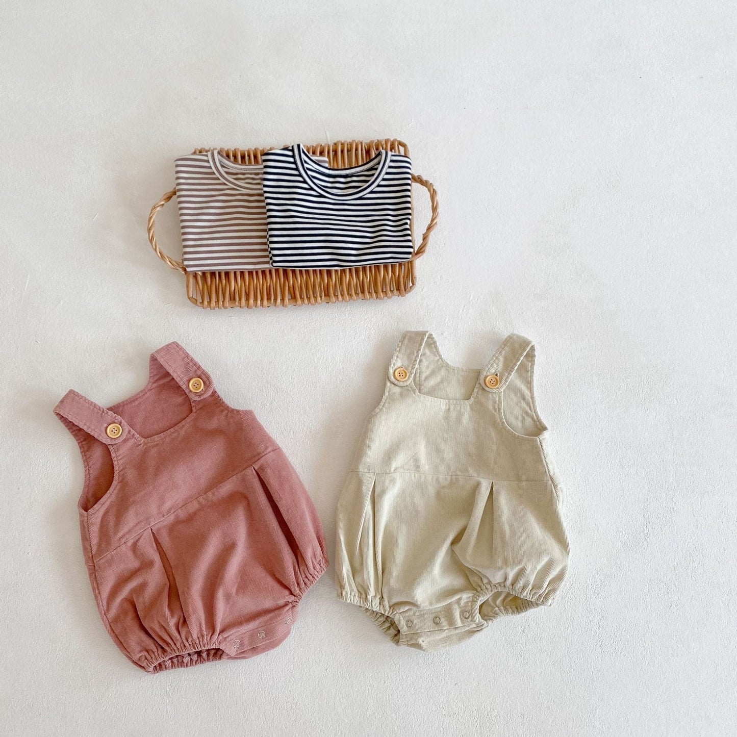 Baby Girls Strips Top Combo Corduroy Overalls In Sets